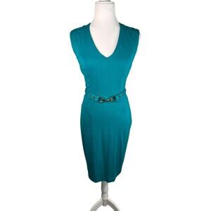 Cache Women's Dress Turquoise Belted with Gold Hardware Sleeveless